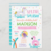 プールパーティーサマーガール誕生日招待状 セーブザデート (正面/裏面)