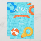プールパーティーサマーキッズ誕生日招待状 招待状 (正面/裏面)