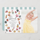 プールパーティーサマースイミングガールフォト誕生日 招待状 (正面/裏面)