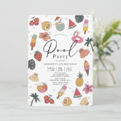 プールパーティーサマースイミングガール誕生日 招待状 (スタンド正面)
