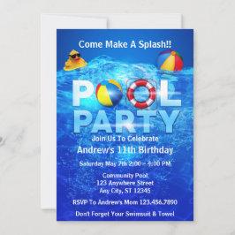 プールパーティーサマースイミングスプラッシュ誕生日 招待状