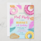 プールパーティーサマースイミングトロピカル誕生日 招待状 (正面)