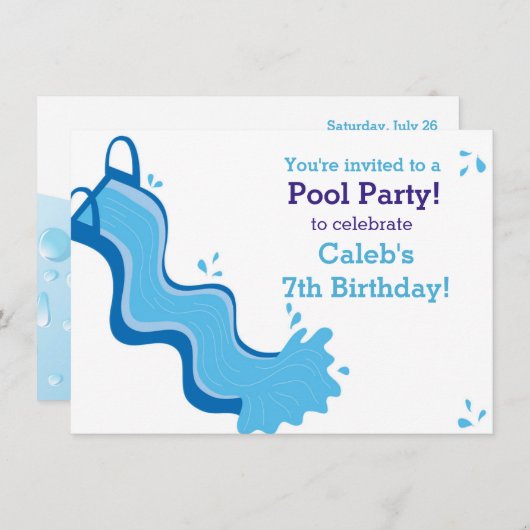 プールパーティーサマースイムウォータースライド招待状 招待状 (正面/裏面)