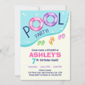 プールパーティーサマーピンクガール誕生日招待状 招待状 (正面)