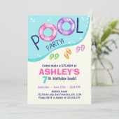 プールパーティーサマーピンクガール誕生日招待状 招待状 (スタンド正面)