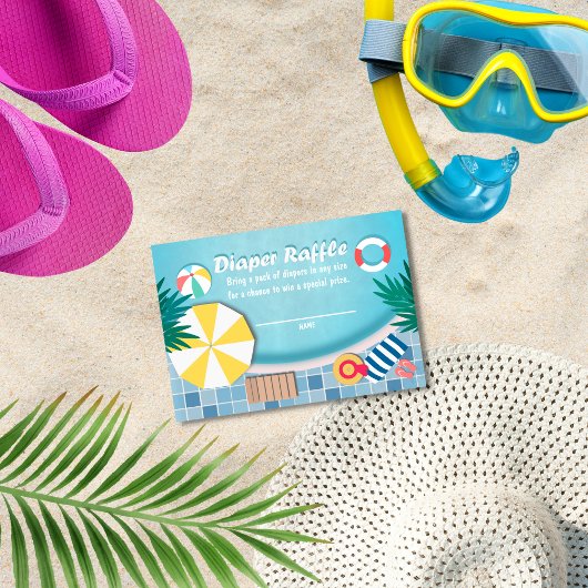 プールパーティーサマーベビーシャワーおむつラッフル エンクロージャーカード
