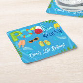 プールパーティーサマーボーイバースデーパーティー スクエアペーパーコースター (アングル)