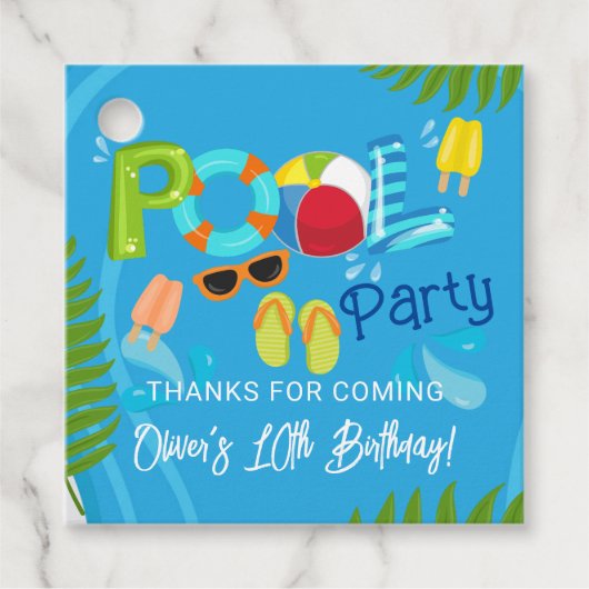 プールパーティーサマーボーイバースデーパーティー フェイバータグ (正面)