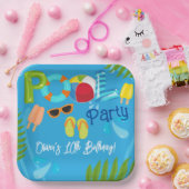 プールパーティーサマーボーイバースデーパーティー ペーパープレート (パーティー)