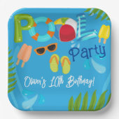 プールパーティーサマーボーイバースデーパーティー ペーパープレート (正面)