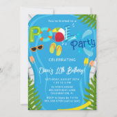 プールパーティーサマーボーイバースデーパーティー 招待状 (正面)