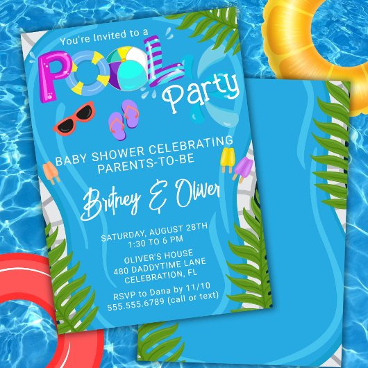 プールパーティーサマー男女兼用ベビーシャワー 招待状