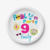 プールパーティーサマー誕生日ガールスイムマッチング ペーパープレート (正面)