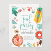 プールパーティーサマー誕生日 インビテーションポストカード (正面/裏面)