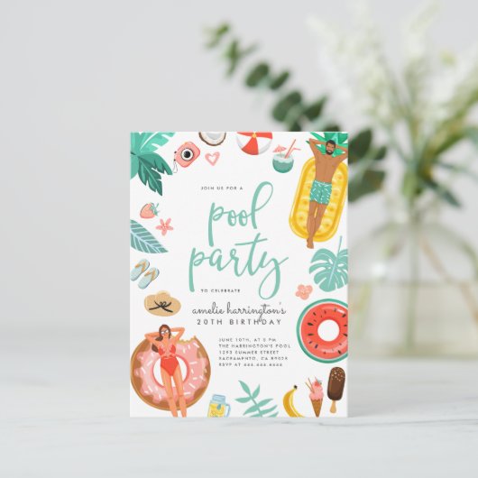 プールパーティーサマー誕生日 インビテーションポストカード (スタンド正面)