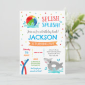 プールパーティーシャークサマーボーイ誕生日招待状 セーブザデート (スタンド正面)