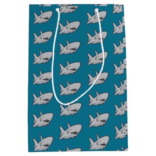 プールパーティーシャーク誕生日抱き枕 ミディアムペーパーバッグ (正面)