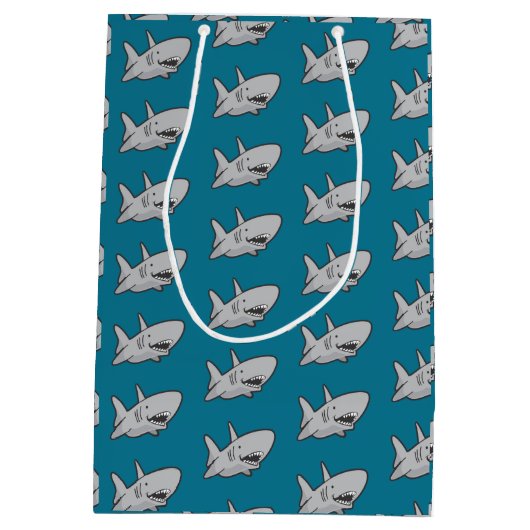 プールパーティーシャーク誕生日抱き枕 ミディアムペーパーバッグ (裏面)