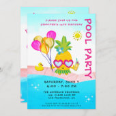 プールパーティースイミングバースデーパーティー 招待状 (正面/裏面)