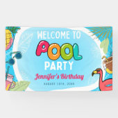 プールパーティースイミング誕生日ウェルカムサインバナー 横断幕 (横)