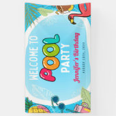 プールパーティースイミング誕生日ウェルカムサインバナー 横断幕 (縦)