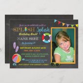 プールパーティースイミング誕生日スプラッシュフォト招待状 招待状 (正面/裏面)