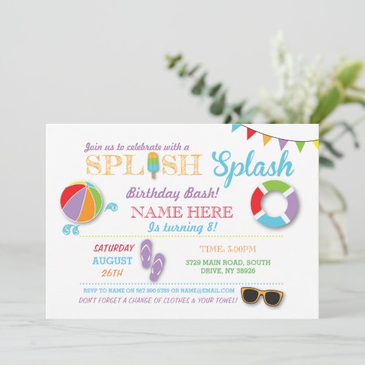 プールパーティースイミング誕生日スプラッシュ招待状 招待状 (スタンド正面)