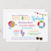 プールパーティースイミング誕生日スプラッシュ招待状 招待状 (正面/裏面)