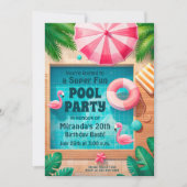 プールパーティースイミング誕生日スプラッシュ 招待状 (正面)