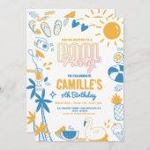 プールパーティースイミング誕生日 招待状 (正面/裏面)