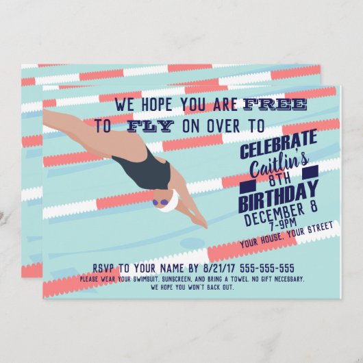 プールパーティースイムがスイミングクラブのパーティー招待状 招待状 (正面/裏面)