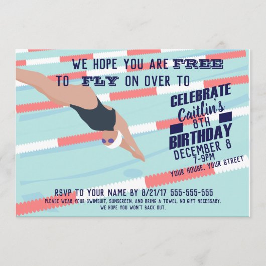 プールパーティースイムがスイミングクラブのパーティー招待状 招待状 (正面)