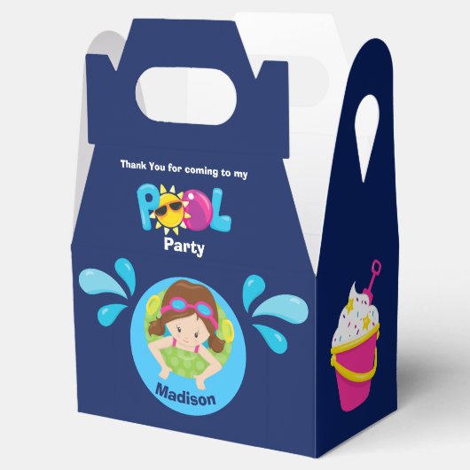 プールパーティースイムガール誕生日かわいい青ありがとう フェイバーボックス (オープン)