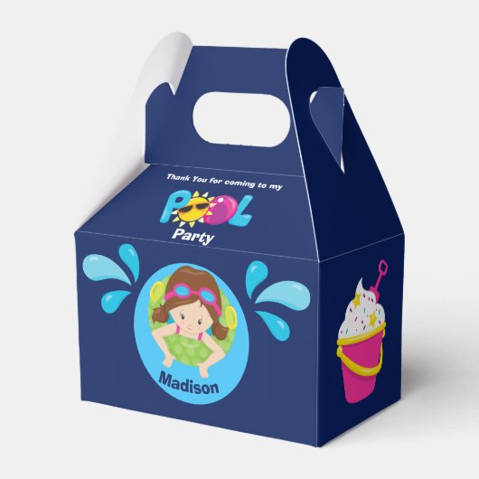 プールパーティースイムガール誕生日かわいい青ありがとう フェイバーボックス (正面サイド)