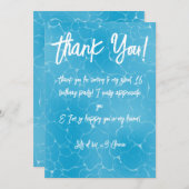 プールパーティースウィート16ウォーターブルーミニマリストブデイ サンキューカード (正面/裏面)
