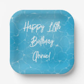 プールパーティースウィート16ウォーターブルーミニマリストブデイ ペーパープレート (正面)