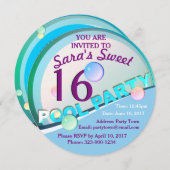 プールパーティースウィート16バートデイ招待状 招待状 (正面/裏面)