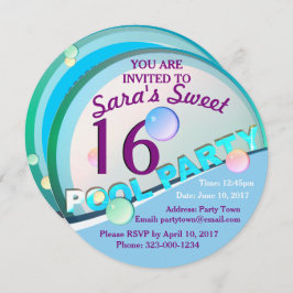プールパーティースウィート16バートデイ招待状 招待状