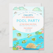 プールパーティータートルズサマー誕生日 招待状 (正面)