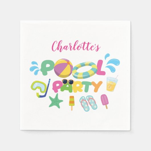 プールパーティーテーマ スタンダードカクテルナプキン (正面)