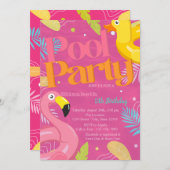 プールパーティートイトロピカル葉誕生日 招待状 (正面/裏面)