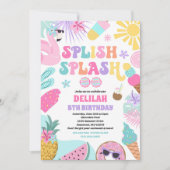 プールパーティートロピカルサマープールバースデーパーティー 招待状 (正面)