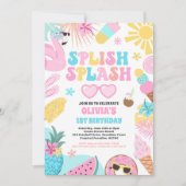 プールパーティートロピカルサマープールバースデーパーティー 招待状 (正面)