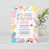 プールパーティートロピカルサマープールバースデーパーティー 招待状 (スタンド正面)