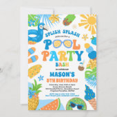 プールパーティートロピカルサマープールバースデーパーティー 招待状 (正面)