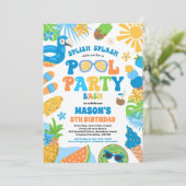 プールパーティートロピカルサマープールバースデーパーティー 招待状 (スタンド正面)
