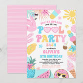 プールパーティートロピカルサマープールバースデーパーティー 招待状 (正面/裏面)