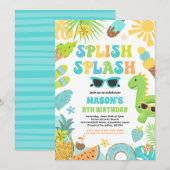 プールパーティートロピカルサマープールバースデーパーティー 招待状 (正面/裏面)