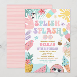 プールパーティートロピカルサマープールバースデーパーティー 招待状