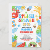 プールパーティートロピカルサマープールバースデーパーティー 招待状 (正面)